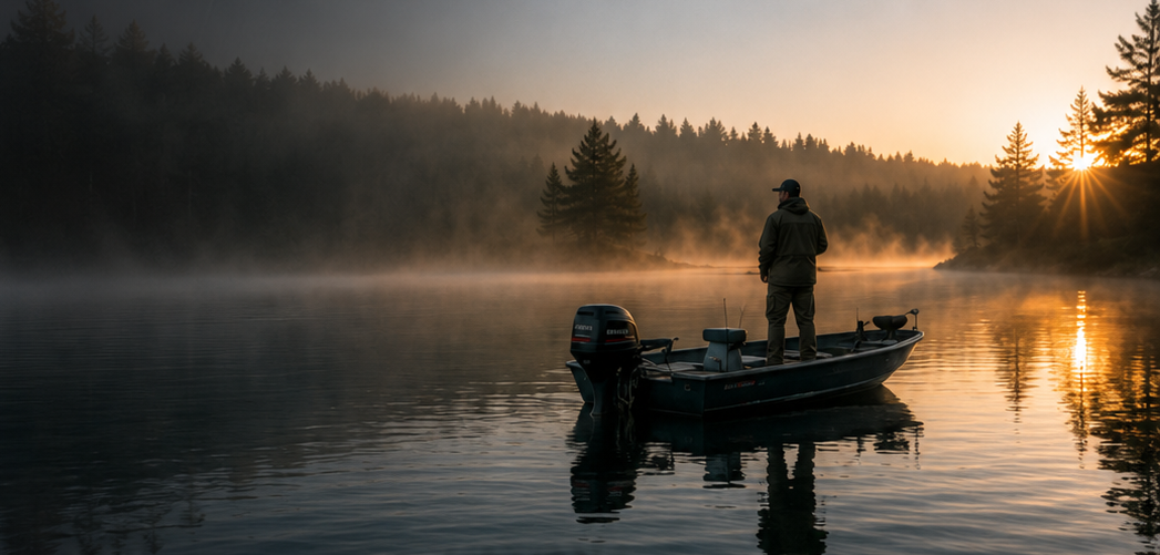 Man fishing at sunrise